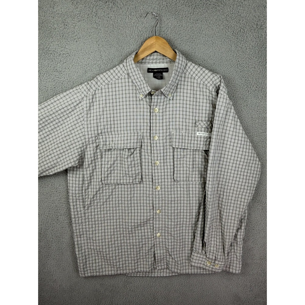 ExOfficio Shirt Mens XL Gray Vented Fishing Long Sleeve Button Front Outdoor Men